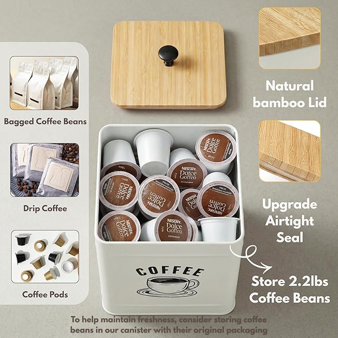 PERFNIQUE Coffee Canister, Airtight Coffee Bean Storage Container, Café Grounds Container, Cafe Jar Cafe Holder, K Cup Holder, Food Storage Container, Farmhouse Kitchen Decor