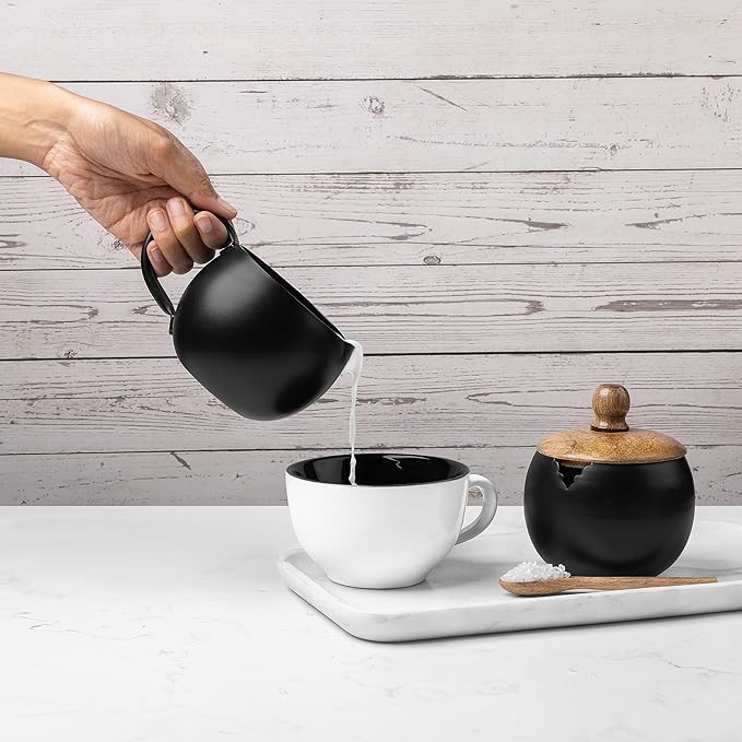 GoCraft Black Metal Creamer Pitcher – Small Iron Serving Jug with Handle for Coffee Creamer, Milk, Syrup, Sugar or Dressing – Modern Tableware for Cafe, Restaurant, or Kitchen Countertop