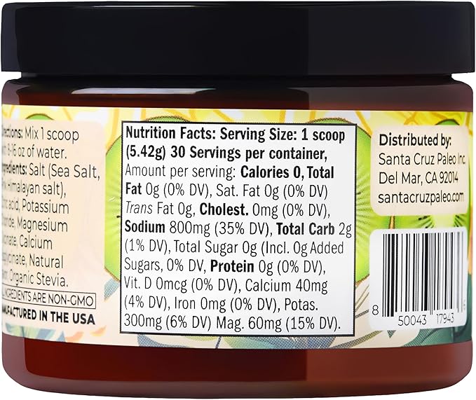 Santa Cruz Paleo Electrolyte Powder, Kiwi Lemonade Flavor, Sugar Free Hydration Drink Mix with Himalayan Pink Salt, Sea Salt, Magnesium Glycinate, Potassium Chloride, Sweetened with Stevia, 30 Srvgs
