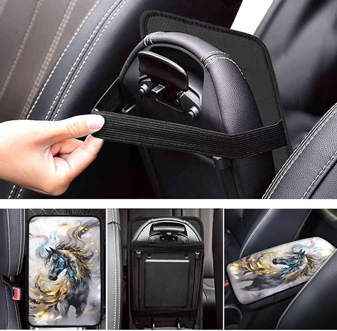 Wild Horse Car Center Console Cushion Pad Protector Arm Rest Car Comfortable Auto Fashion Auto Interior Armrest Console Accessories Fit Most Cars, Truck, SUV, or Van