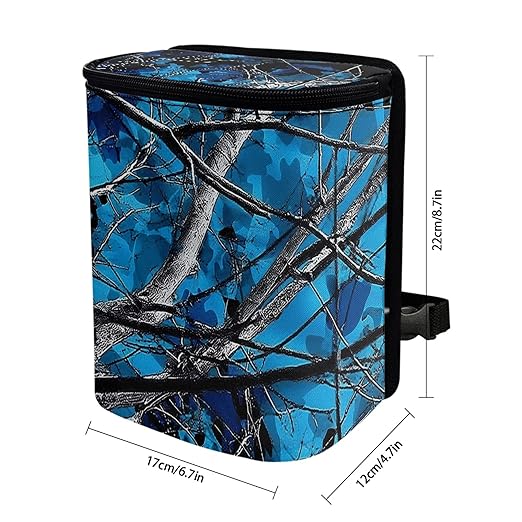 Blue Camo Hunting Car Trash Bin with Lid Car Trash Can Bags Hanging Auto Garbage Bin Storage Bag for Women Men