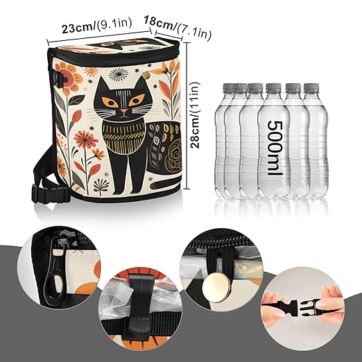MNSRUU Car Trash Can with Lid, Black Cat Flowers Car Trash Bag Hanging Organizers and Storage for Front Back Seat, Leak-Proof Trash Bin
