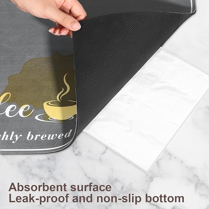 Absorbent Coffee Mat, Fashion Dish Drying Mat for Kitchen Counter Coffee Bar Accessories Espresso Machine Dish Rack 12" x 20" Dark Grey