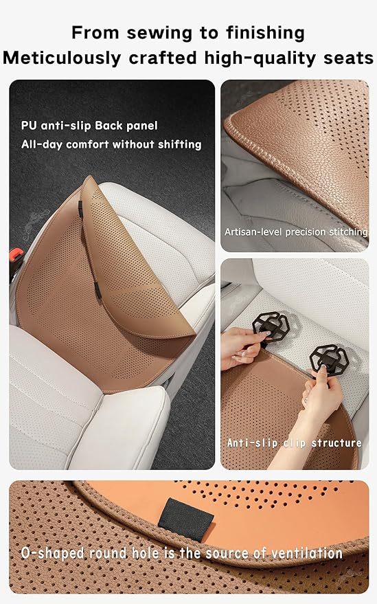 ontto 2 PC Car Seat Cushions for Most Vehicles Universal Auto Seat Pad Protector Perforated PU Leather Bottom Pad Breathable and Thin Seat Mat Also Works with Truck and Office Chair,Light Brown