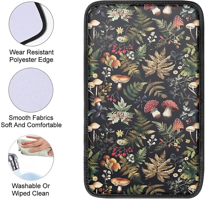 Forest Mushroom Print Arm Rest Cover for Car Center Console Cover for Women,Universal and Easy to Install