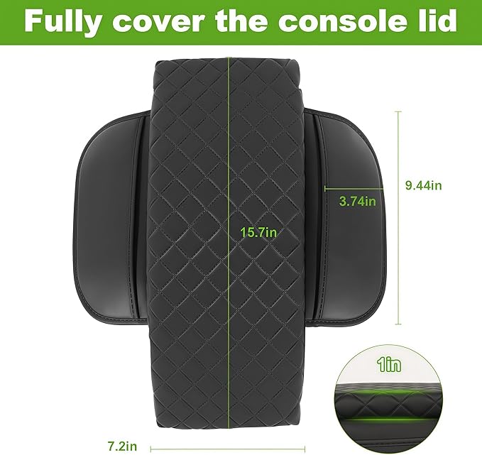 Armrest Cover for 2015-2019 Hyundai Sonata Center Console Pad with Organizer Storage Pockets, Black Faux Leather Arm Rest Lid Protector Cushion Interior Accessories