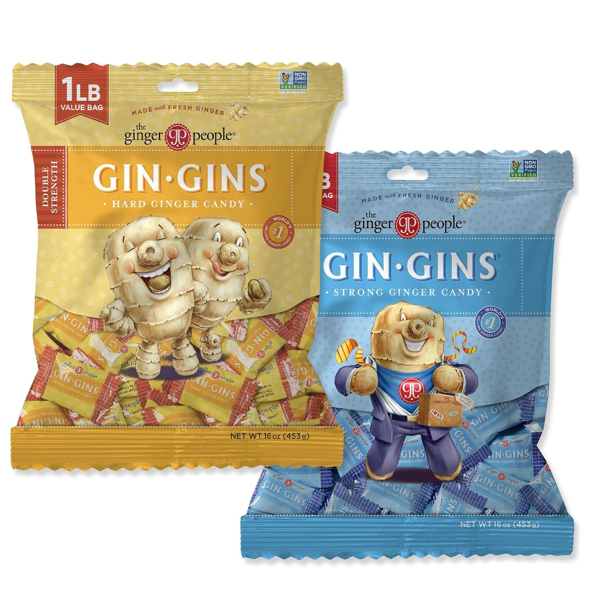 GIN GINS Mandarin Orange Ginger Chews – Natural Fresh Ginger Candy by The Ginger People – Individually Wrapped Healthy Candy – Mandarin Orange Flavor – Large 1 lb Bag (16oz) – Pack of 1