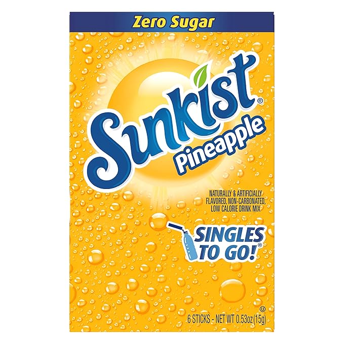 Sunkist Singles-To-Go Drink Mix, Pineapple, Non-Carbonated, Low-Calorie, Zero Sugar, 6 CT in each box (Pack of 6)