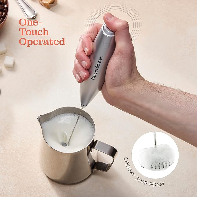 Powerful Handheld Milk Frother, Mini Milk Foamer, Battery Operated (Not included) Stainless Steel Drink Mixer for Coffee, Lattes, Cappuccino, Frappe, Matcha, Hot Chocolate.