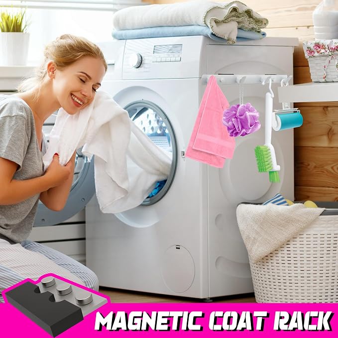 ULIBERMAGNET Magnetic Hooks,Heavy Duty Coat Magnetic Rack,Strong Rubber Magnetic Hanger for Refrigerator,Metal Cabinet,Hanging Coat, Towel, Bag, Backpack(White/4 Hooks)
