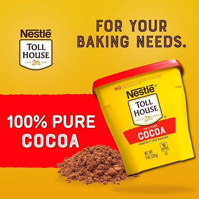 Nestle Toll House 100% Pure Cocoa Perfect for Baking, No Preservatives, Artificial Flavors or Colors, Baking Cocoa (8oz)