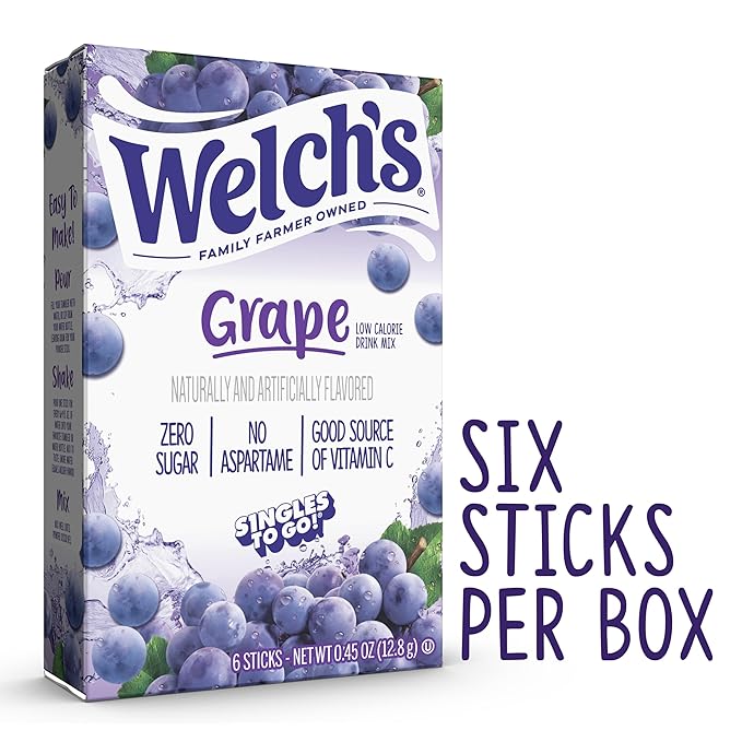 Welch's Singles To Go Water Drink Mix - Powder Sticks, 12 Boxes with 6 Packets Each - 72 Total Servings, Grape, 0.45 Ounce (Pack of 12)