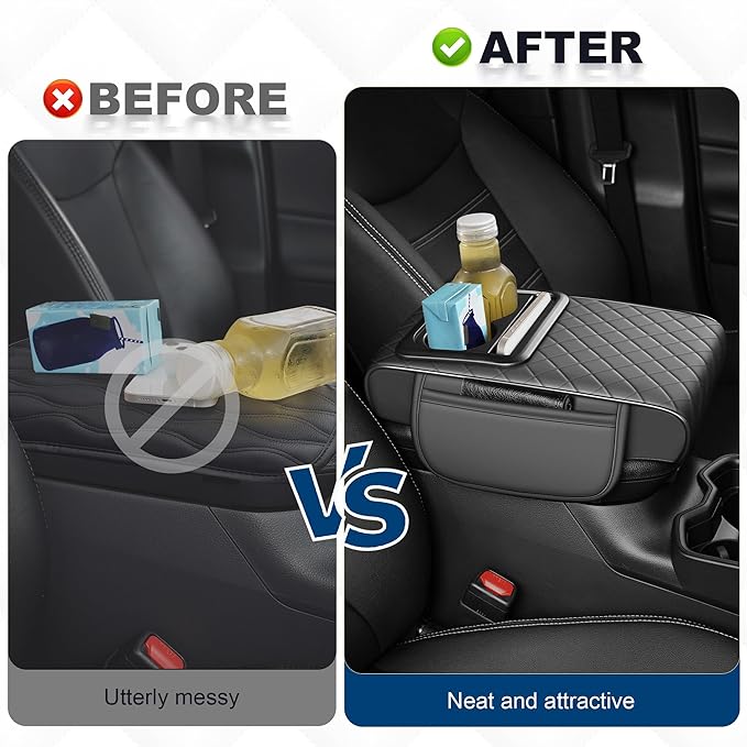 Car Center Console Cover Fit for Volkswagen Atlas Faux Leather Auto Armrest Box Cover with Cup Holder & Phone Holder Waterproof Leather Armrest Protector Cushion(Grey)