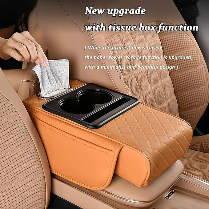 Car Armrest Pad for Toyota RAV4 XA50 RAV 4 2019-2024, PU Leather 5-in-1 Armrest Storage Box Center Console Cover Armrest Cushion Arm Rest Cushion Pads with Cup Holders and Tissue Box