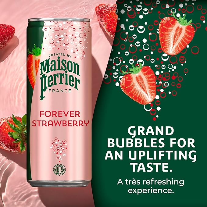 Maison Perrier Forever Strawberry Flavored Sparkling Water, 11.15 Fl Oz Cans, 8 Count, 3 Pack