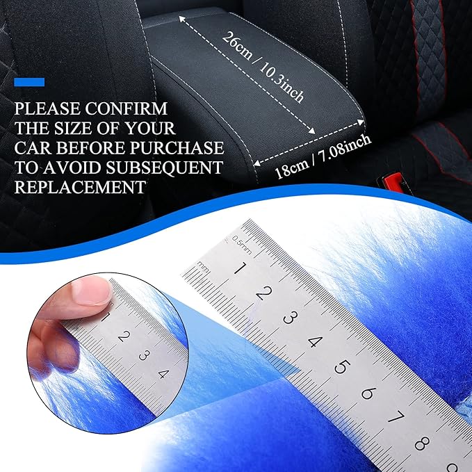 Frienda Furry Armrest Cover Auto Center Console Cover Car Soft Console Pad, Real Sheepskin Wool Soft Fluffy Auto Center Armrest Pad for Most Car Decoration Protector(Blue)