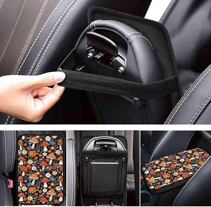 Cute Mushroom Auto Armrest Console Cover Arm Rest Cover Car Soft Car Console Covers Protect from Pet Claws for Most Vehicle, SUV, Truck, Cars