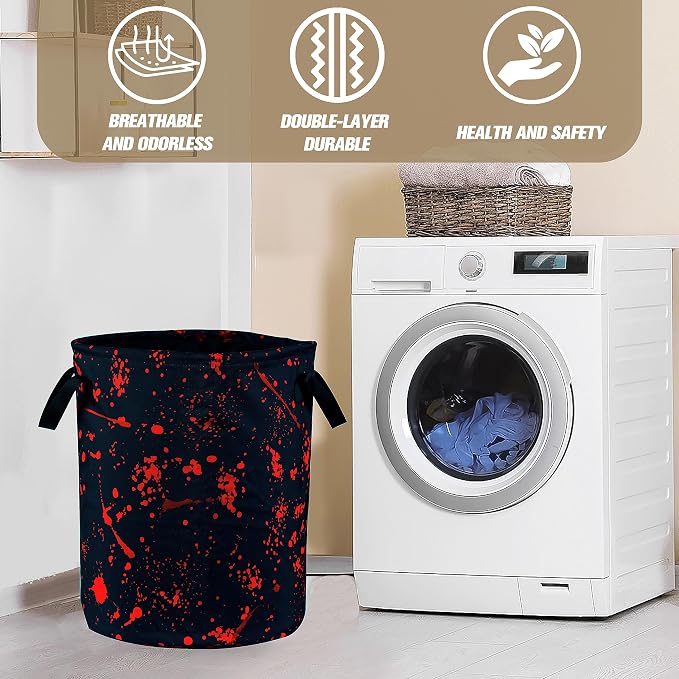 Blood Splattered Laundry Basket Blood Pattern Foldable Oxford Cloth Funny Tote Bag Laundry Hamper Clothes Storage Bucket Organizer For Bathroom/Laundry Storage/Bedroom 18.9x16.5 Inch