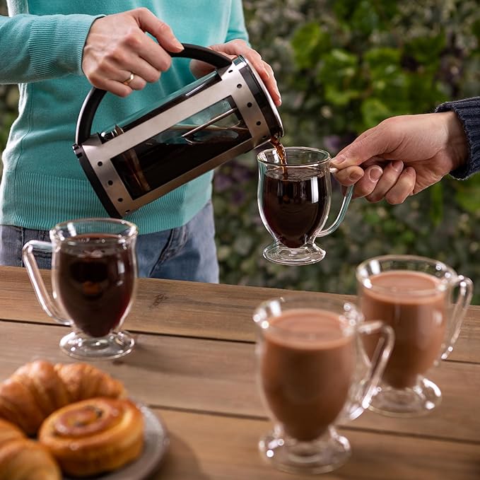 Double Wall Glass Coffee Mugs 11oz Set of 4, Insulated Borosilicate Glass Coffee Cups with Handle - Dishwasher & Microwave Safe Clear Mugs for Cappuccino, Latte, Espresso, Tea