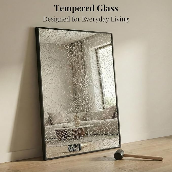 48''x36'' Extra Large Black Bathroom Mirror, Metal Framed Vanity Mirror for Wall, Wide 36x48 Rectangular Mirror Over Sink, Industrial Decor, Flush Mount