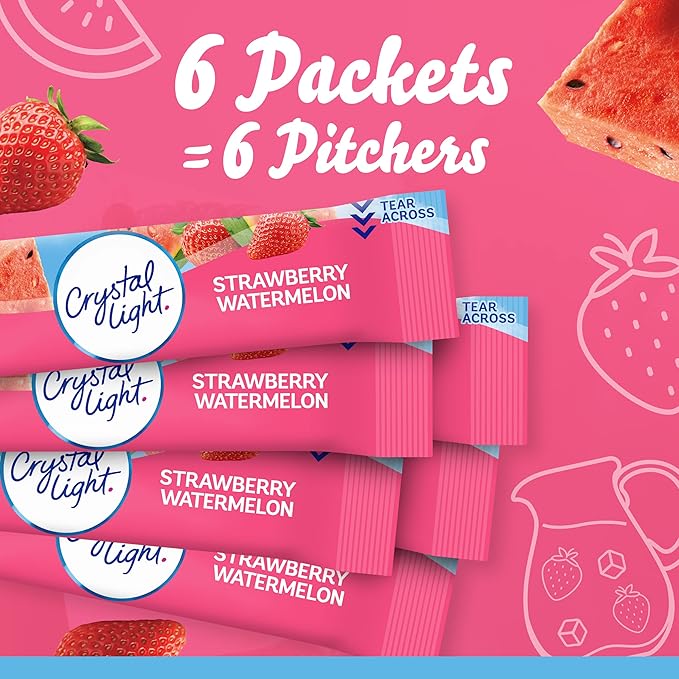 Crystal Light Sugar-Free Strawberry Watermelon Low Calories Powdered Drink Mix 6 Count Pitcher Packets
