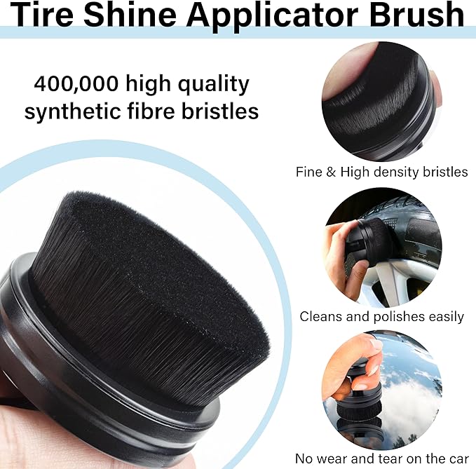 Tire Shine Applicator Brush, Tire Shine Brushes, Tire Dressing Brush Applicator with Seal Cover, Tire Brush for Car Detailing, Tire Gel Applicator, High Density Detail Factory Tire Brush (Yellow)
