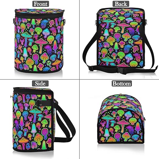Colorful Mushrooms Rainbow Star Car Trash Can Car Garbage Bag with Lid Hanging Waterproof Leak Proof Vehicle Storage Bin