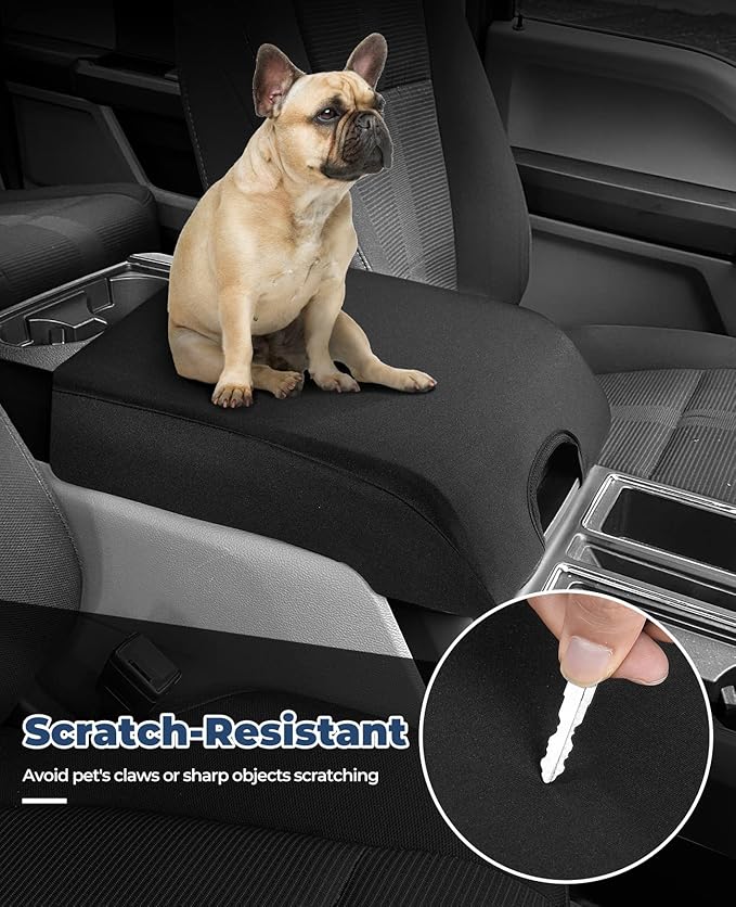 ISSYAUTO Center Console Cover Compatible with 2015-2020 F150, 2017-2022 F250 F350 F450, 2018-2023 Expedition, Neoprene Armrest Cover Customized Arm Rest Cover (Bucket Seat Only)