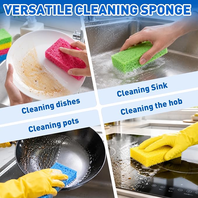 60 Pack Compressed Cellulose Sponges, Non Scratch Kitchen Sponge for Cleaning, Multipurpose sponges Bulk for Kitchen, Bathroom, DIY