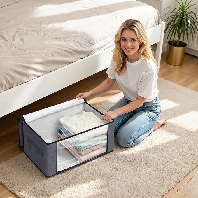 Fab totes 35L Closet Organizers and Storage, Foldable Under Bed Storage Containers, Storage bags for Organizing Bedroom, Closet, Clothing,Organization with Handle (3 Pack,Grey)