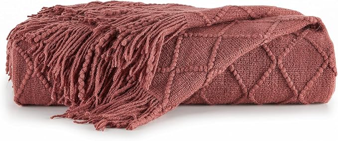 BOURINA Burgundy Throw Blanket 60x80 Inches Throw Textured Solid Soft Sofa Throw Couch Knitted Decorative Blanket