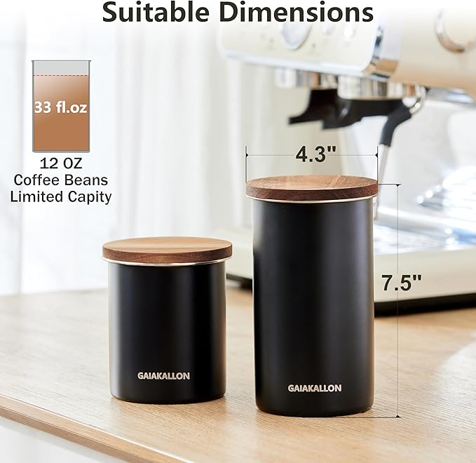 Vacuum Coffee Canister, Stainless Steel Airtight Coffee Storage Container, Coffee Container for 12oz Coffee Beans, Coffee Beans Storage, 33 fl.oz