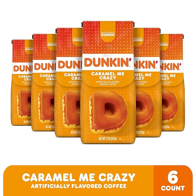 Dunkin' Caramel Me Crazy Flavored Ground Coffee, 11 Ounces (Pack of 6)