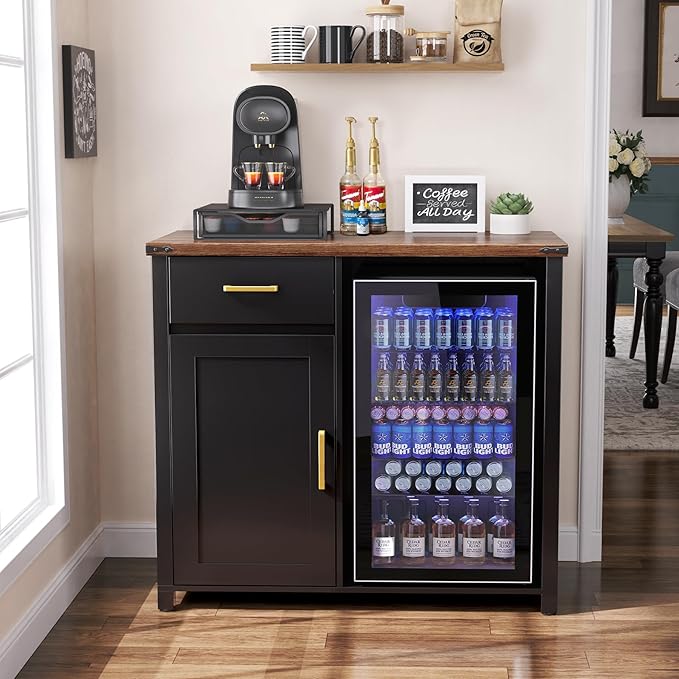 GDLF Coffee Bar with Mini Fridge Space, Mini Fridge Cabinet Stand，Liquor Wine Cabinet for Dorm, Kitchen or Office, 39.4" W X 20.9" D Tabletop