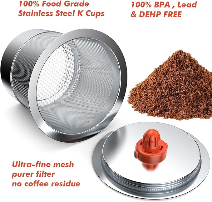 4 Pack Reusable K Cups coffee pods for Keurig 1.0 and 2.0:Stainless Steel Refillable K Cups- Reusable K Cups for Keurig Coffee Machine SUS 304‌ Non-BPA