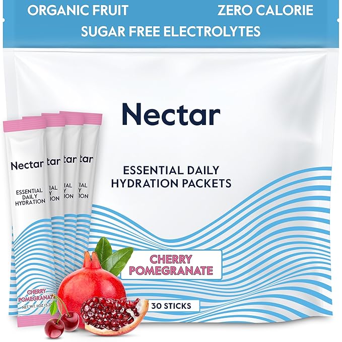 Nectar Hydration Packets - Electrolytes Powder - No Sugar or Calories - Organic Fruit Liquid Daily IV Electrolytes Powder for Dehydration Relief and Rehydration (Cherry Pom 30 Pack) Packaging may vary