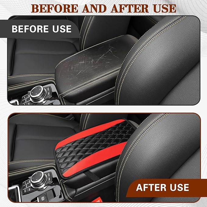 Car Armrest Cover, Car Center Console Cushion Pad, PU Leather Auto Armrest Cover Protector, Universal Armrest Waterproof Non Slip Interior Accessories Suitable for Most Cars, Vehicles, SUVs
