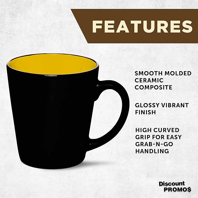 DISCOUNT PROMOS Ceramic Coffee Latte Mugs 12 oz. Set of 10, Bulk Pack - Perfect for Coffee, Tea, Espresso, Hot Cocoa, Other Beverages - Yellow