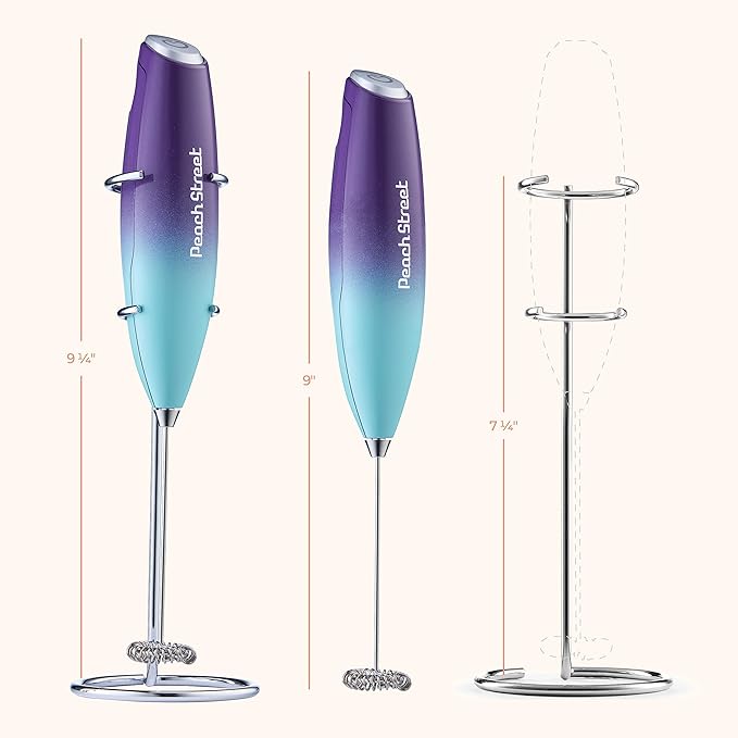 Powerful Handheld Milk Frother, Mini Milk Foamer, Battery Operated (Not included) Stainless Steel Drink Mixer with Frother Stand for Coffee, Lattes, Cappuccino, Frappe, Matcha, Hot Chocolate.