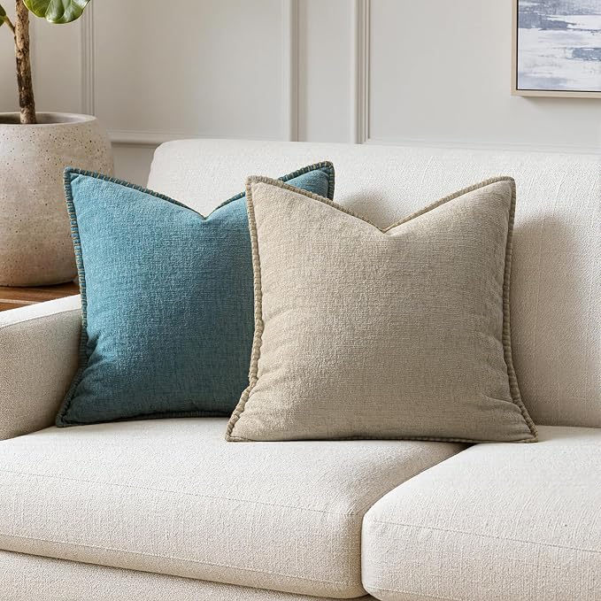 MIULEE Pack of 2 Couch Throw Pillow Covers 18x18 Inch Light Taupe Farmhouse Decorative Pillow Covers with Stitched Edge Soft Chenille Solid Dyed Spring Pillow Covers for Sofa Bed Living Room