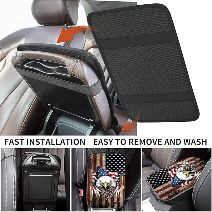Car Armrest Cover Center Console Covers for Cars, Universal Waterproof Auto Arm Rest Covering Car Middle Console Armrest Seat Box Cover Protector +Car Coaster-Eagle on American Flag