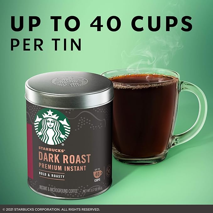 Starbucks Premium Instant Coffee — Dark Roast — 100% Arabica — 1 Tin (up to 40 cups)