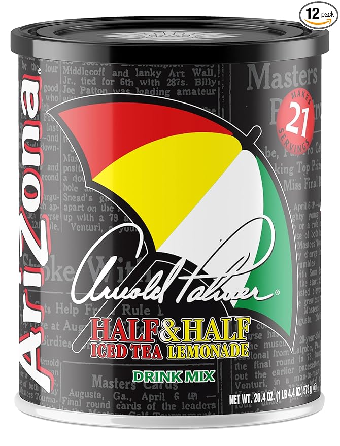AriZona Arnold Palmer Half and Half - Sugar Sweetened Powdered Drink Mix - 20.4oz Canister, Makes 8 Quarts (Pack of 12)