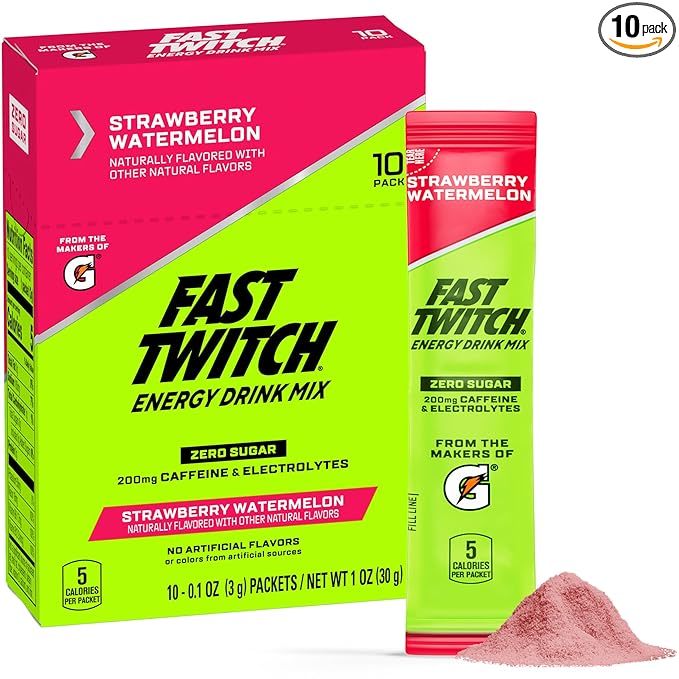 Fast Twitch Energy Drink Mix from Gatorade Powder Sticks, Strawberry Watermelon, 0.08oz Packets, 10 Pack, Zero Sugar, Electrolytes, Caffeine