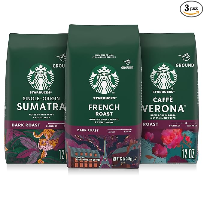 Starbucks Ground Coffee, Dark Roast Hot or Iced Coffee, Variety Pack, Three 12 oz Bags