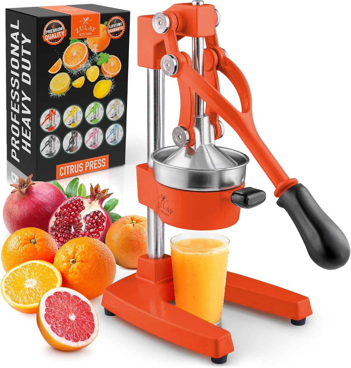 Zulay Kitchen Cast-Iron Orange Juice Squeezer - Easy-to-Clean, Heavy-Duty, Professional Citrus Juicer - Stainless Steel Lemon Squeezer - Manual Citrus Press & Orange Squeezer - Orange Juicer (Black)