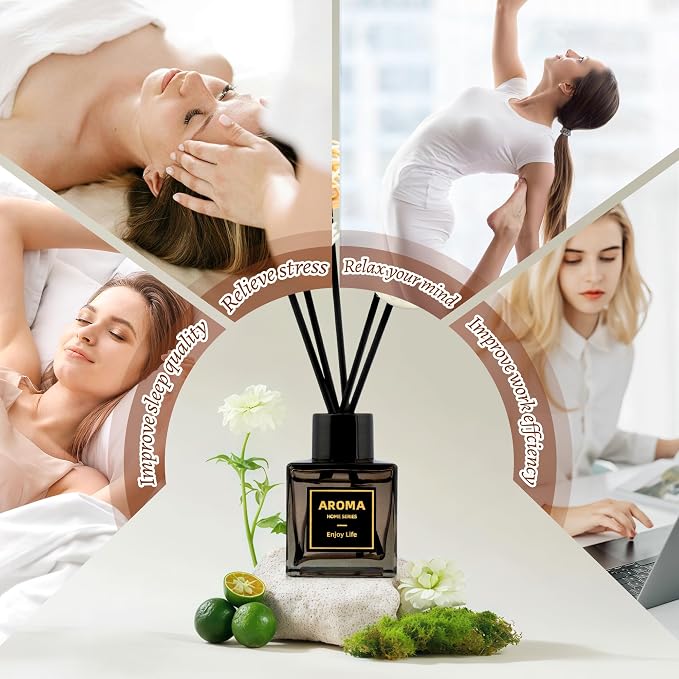 Black Glass Bottle Scent Diffuser, 1.7 oz Reed Diffuser with Sticks, Home Fragrance for Bookshelf, Bedroom Vanity, Office Desk & Bathroom Decor, Air Freshener for Aesthetic Room Decor