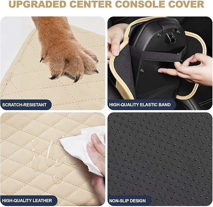 YORKNEIC Center Console Cover Fit for Ford Escape: Middle Console Cover with 2 Storage Pocket,Faux Leather Waterproof Anti-Scratch Car Armrest Cover Protector(Beige)
