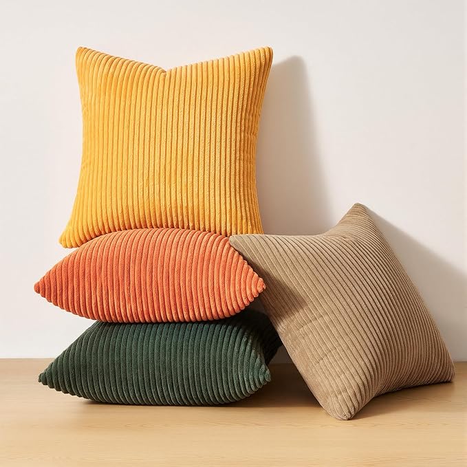 Topfinel Striped Pillow Covers 20x20 Boho Farmhouse Green Rust Set of 4 Mordern Nordic Soft Corduroy Cushion Covers Fall Home Decor for Couch Bed Sofa Living Room Forest Green