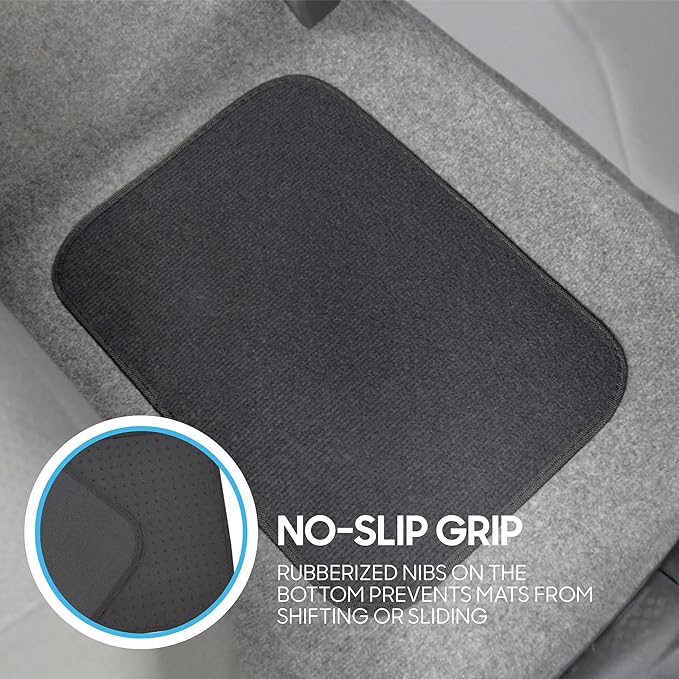 BDK Premium Charcoal Carpet Floor Mats for Cars - Universal Fit Interior 4-Piece Car Mats Full Set with Vinyl Heel Pad Protector - Cute Car Accessories Interior Floor Covers for SUVs & Trucks